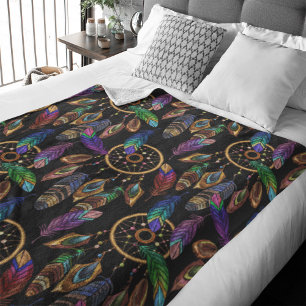 Colourful Feather Dearm Catcher Native Style Fleece Blanket