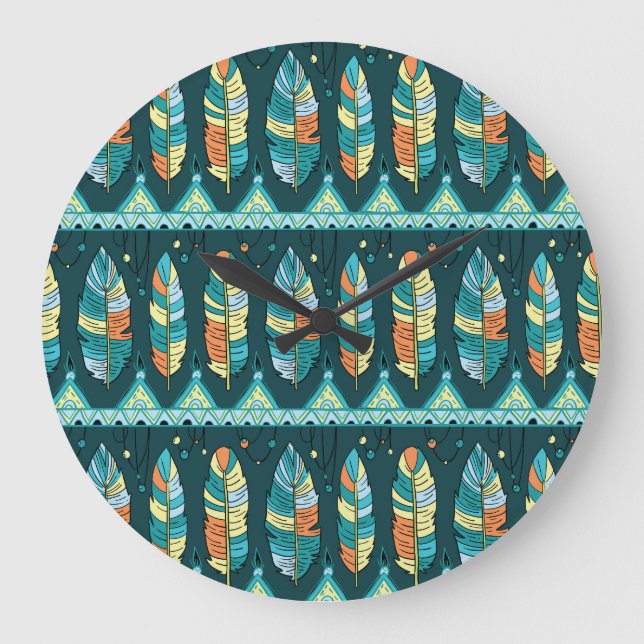 Colourful feather, endless texture pattern large clock (Front)