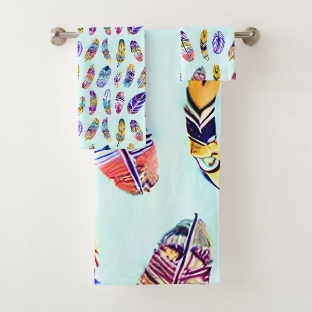 Colourful Feather Pattern Bath Towel Set (Insitu)