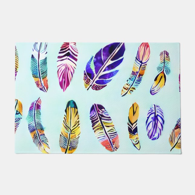 Colourful Feather Pattern Doormat (Front)