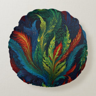 Colourful Feather pattern Round Pillow