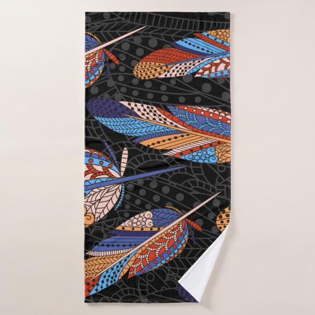 Colourful Feather Pattern Seamless Background. Bath Towel (Bath Towel)