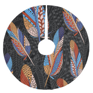 Colourful Feather Pattern Seamless Background. Brushed Polyester Tree Skirt