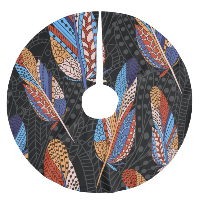 Colourful Feather Pattern Seamless Background. Brushed Polyester Tree Skirt (Front)