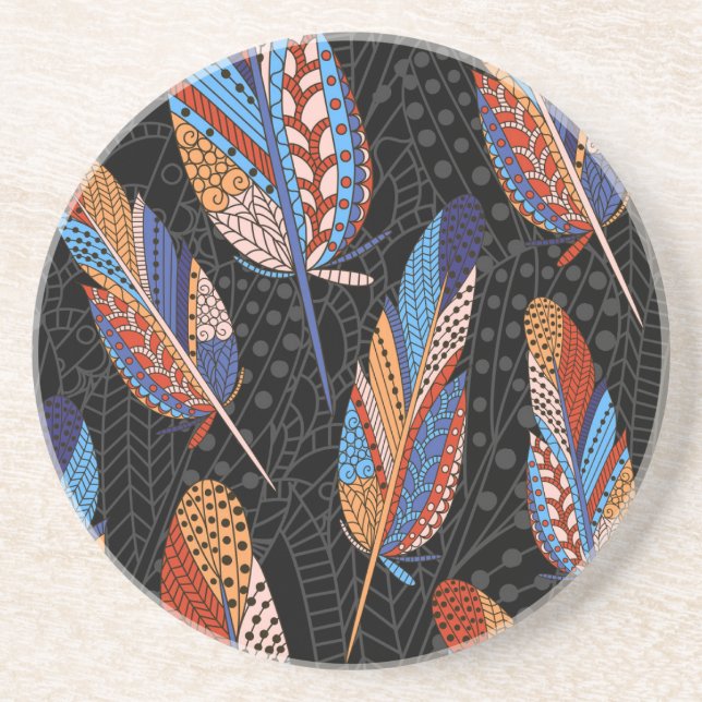 Colourful Feather Pattern Seamless Background. Coaster (Front)