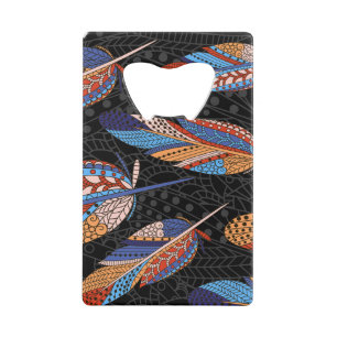 Colourful Feather Pattern Seamless Background. Credit Card Bottle Opener