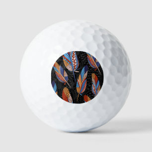 Colourful Feather Pattern Seamless Background. Golf Balls