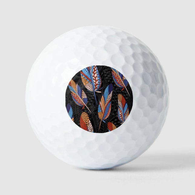 Colourful Feather Pattern Seamless Background. Golf Balls (Front)