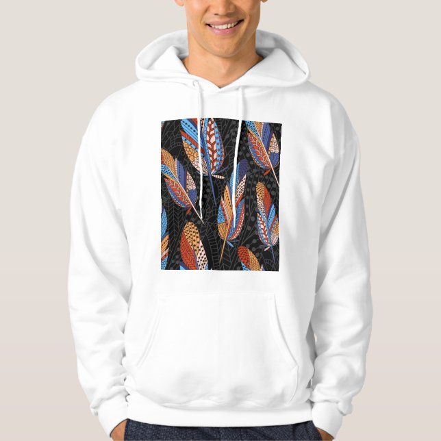 Colourful Feather Pattern Seamless Background. Hoodie (Front)