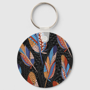 Colourful Feather Pattern Seamless Background. Keychain
