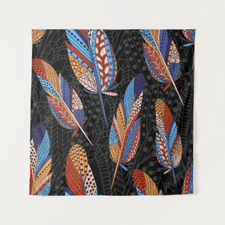 Colourful Feather Pattern Seamless Background. Tapestry