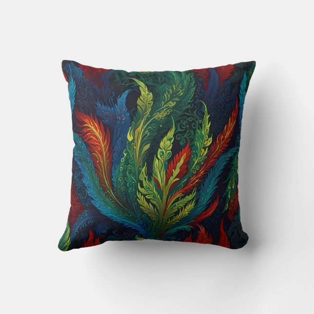 Colourful Feather pattern Throw Pillow (Back)