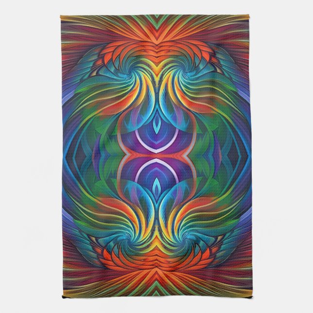 Colourful feather swirl  kitchen towel (Vertical)