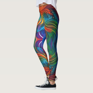 Colourful feather swirl   leggings