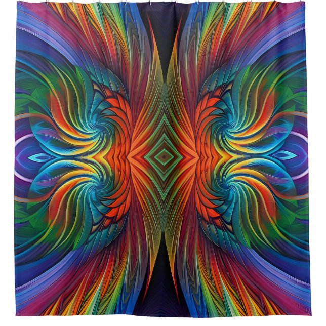 Colourful feather swirl shower curtain (Front)