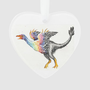 Colourful feathered dinosaur ornament