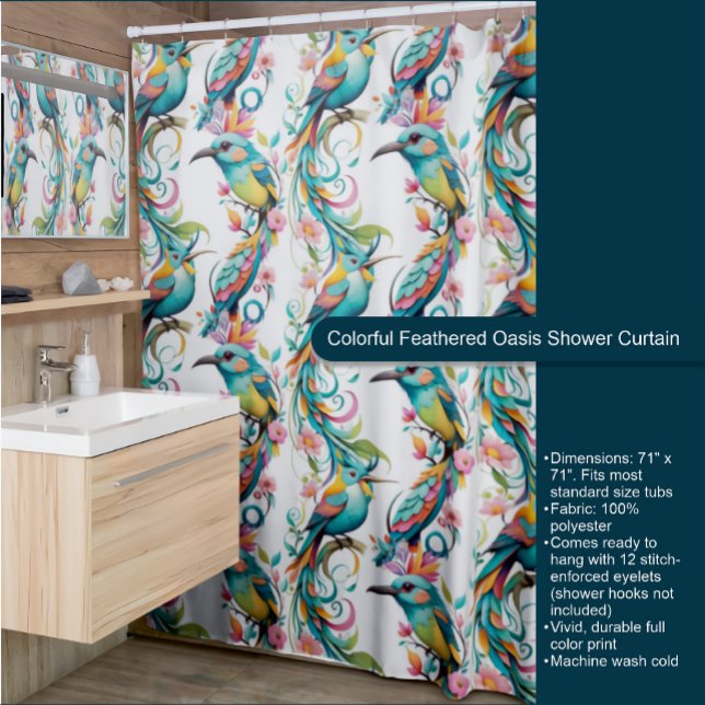 Colourful Feathered Oasis Shower Curtain (Creator Uploaded)