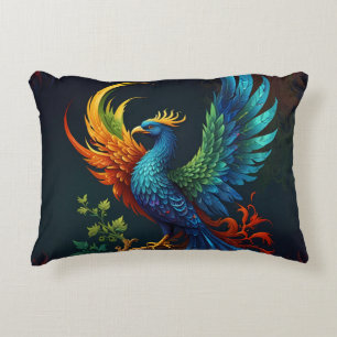Colourful Feathered Phoenix Bird Pattern  Accent Pillow
