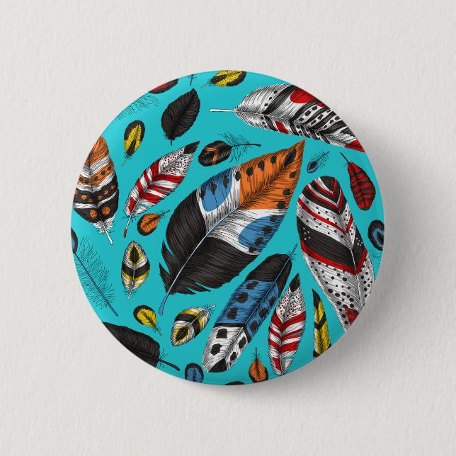 Colourful feathers 2 inch round button (Front)