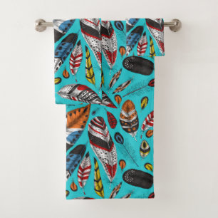 Colourful feathers bath towel set