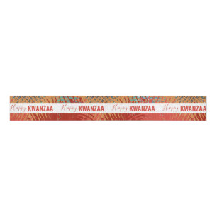 colourful feathers Black Holiday Happy Kwanzaa Grosgrain Ribbon