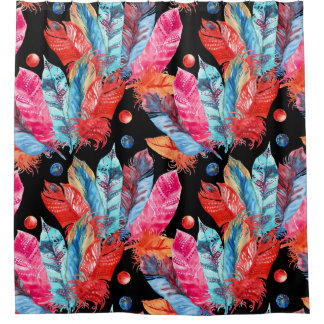 Colourful feathers, boho, seamless, vibrant.