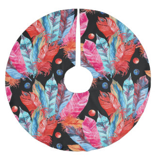 Colourful feathers, boho, seamless, vibrant. brushed polyester tree skirt