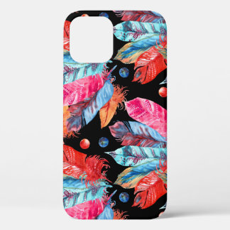 Colourful feathers, boho, seamless, vibrant. iPhone 12 case