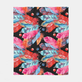 Colourful feathers, boho, seamless, vibrant. fleece blanket