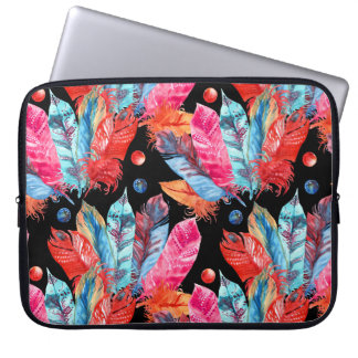 Colourful feathers, boho, seamless, vibrant. laptop sleeve
