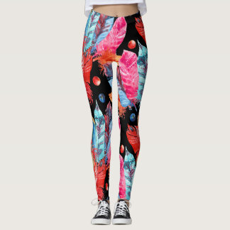 Colourful feathers, boho, seamless, vibrant. leggings