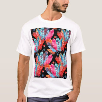 Colourful feathers, boho, seamless, vibrant. T-Shirt