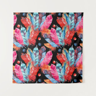 Colourful feathers, boho, seamless, vibrant. tapestry