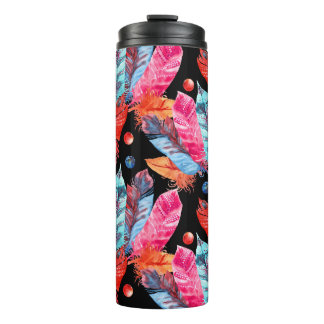 Colourful feathers, boho, seamless, vibrant. thermal tumbler