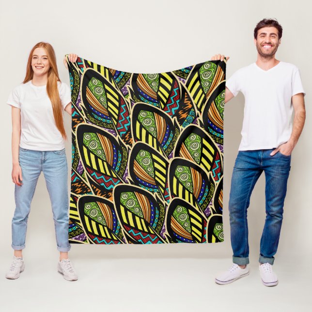 Colourful Feathers fleece blanket (In Situ)