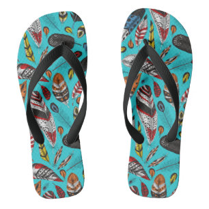 Colourful feathers flip flops
