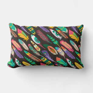 Colourful Feathers Lumbar Pillow