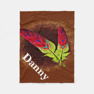 Colourful Feathers Native American Fleece Blanket