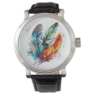 Colourful feathers Native American watercolor  Watch