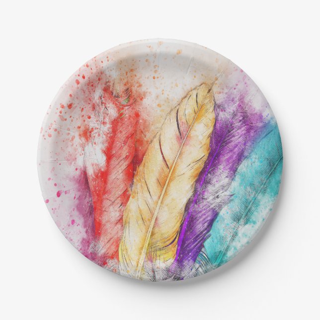 Colourful Feathers Paper Plate (Front)