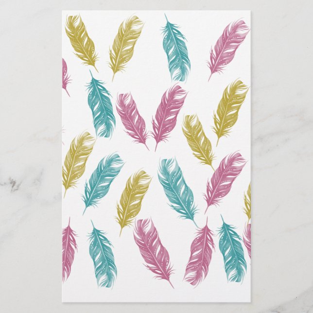Colourful Feathers pattern Stationery (Front)