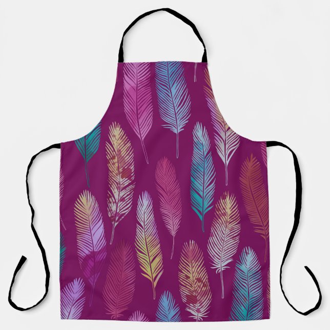 Colourful feathers: purple background pattern. apron (Front)