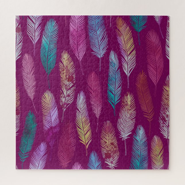 Colourful feathers: purple background pattern. jigsaw puzzle (Vertical)