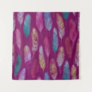 Colourful feathers: purple background pattern. tapestry