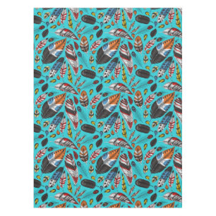 Colourful feathers tablecloth