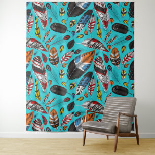 Colourful feathers tapestry
