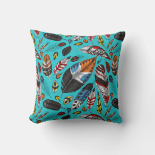 Colourful feathers throw pillow