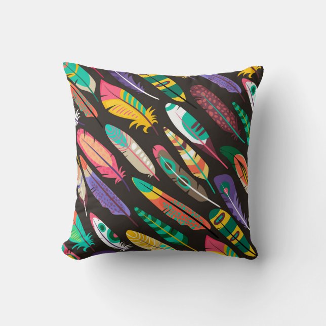 Colourful Feathers Throw Pillow (Front)