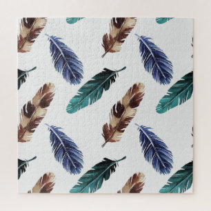 Colourful Feathers Tribal Texture Jigsaw Puzzle