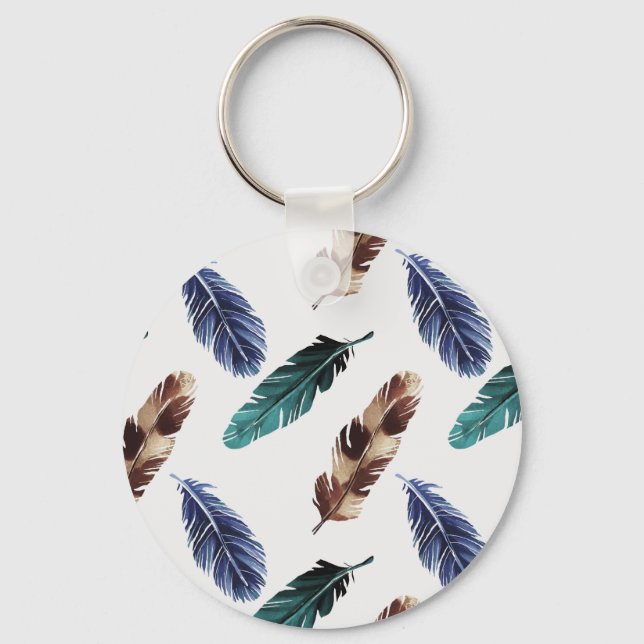 Colourful Feathers Tribal Texture Keychain (Front)